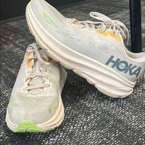 Hoka Athletic Shoes with Cream and Neon Highlights